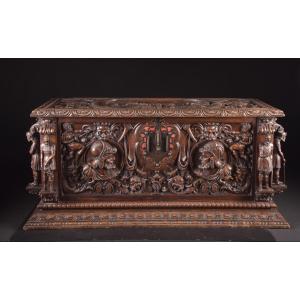 Antique Carved Walnut Chest, Italy, 19th Century, Neoclassical Style
