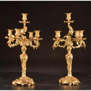 Pair Of Gilt Bronze Candelabra – Attributed To Maison Miller – France, Circa 1850