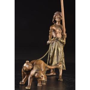 Orientalist Bronze Figure From Vienna With Panthers – Bergman Workshop, Vienna, Circa 1900 