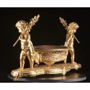 Monumental Gilt Bronze Centerpiece With Putti. Attributed To Christofle & Cie, Paris, France.