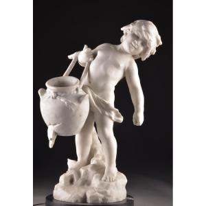 Marble Sculpture “l’enfant à La Cruche” By Auguste Moreau (1834–1917)