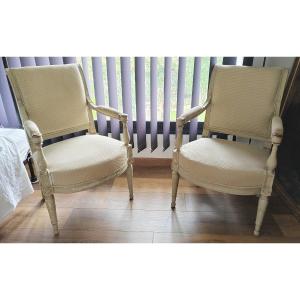 Pair Of Ecru White Directoire Armchairs