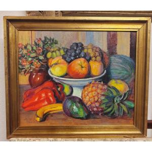 Composition Fruits And Flowers Paul Deltombe