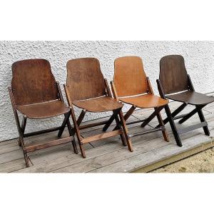 Lot Of 4 Folding Wooden And Metal Us Chairs 