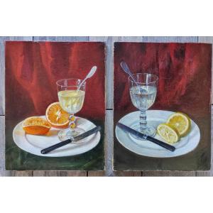 Orangeade And Lemonade Pair Forming Pendant 19th