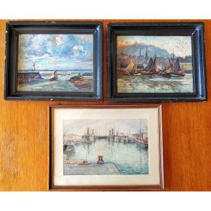 Eugène Louis Parturier Le Havre Set Of 3 Works 