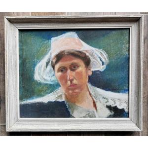 Portrait Of A Breton Woman With A Monogram To Be Identified 
