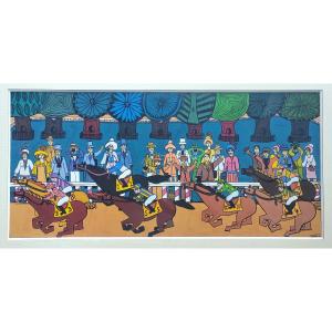Large Gouache Horse Race Tiercé To Identify