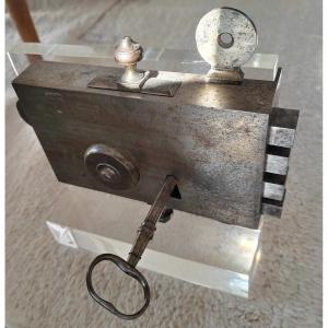 Antique Lock Complex Key Master Craftsman On Base