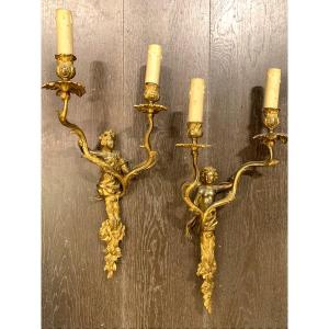 Pair Of Bronze Sconces Maison Charles.