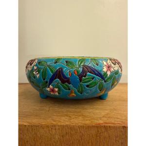 Longwy Cup With Bats And Gourds, Late 19th Century.