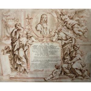 Frontispiece With Oval Portrait Of Raphael, With Three Allegorical Figures