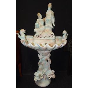  Chinese And Dolphin Fountain In Vallauris Glazed Earthenware From The 1960s