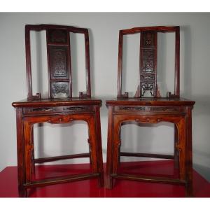 Pair Of Chinese Lacquered Chairs, 19th Century