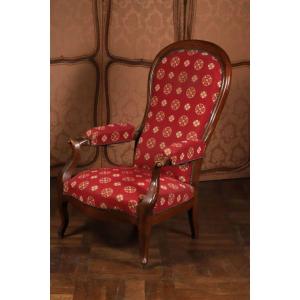 Voltaire Armchair With Rack In Walnut, Louis Philippe Period, 19th Century