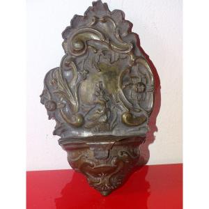 Repoussé Brass Holy Water Font - 18th Century