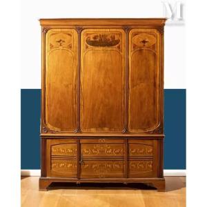 English Art Nouveau Architect's Furniture With Floral Marquetry, Circa 1905