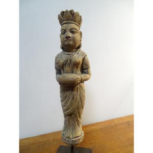 Antique Buddha On A Wooden Base, India
