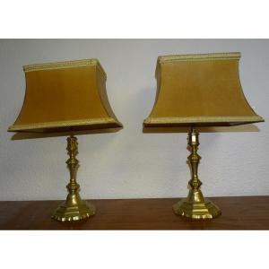 Pair Of Bronze Candlestick Lamps, Louis XIII Period, 17th Century