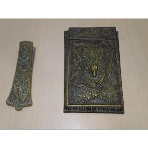 Max Le Verrier In Bronze, Hunting-themed Desk Set