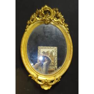 Louis Philippe Style Medallion Mirror In Gilded Wood, 19th Century
