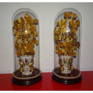 Pair Of Old Paris Bridal Vases With Globes, 52 Cm