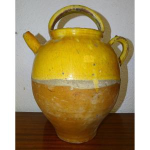 Antique Jug, Glazed Yellow Terracotta, Southern France, 19th Century