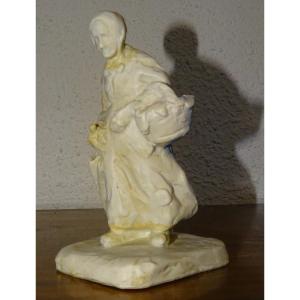 Gres Mougin Signed Ernest Wittmann, Early 20th Century, Old Woman Returning From The Market