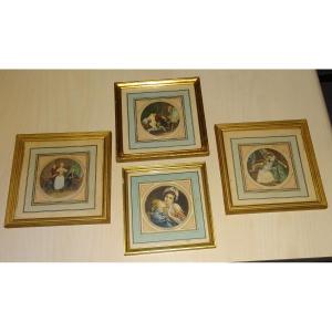 4 19th Century Engravings, G.schlumberger, Fragonard, Gilded Frames