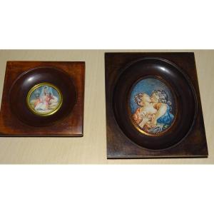 2 Miniatures On Ivory From The 19th Century, Fragonard, A.servigne