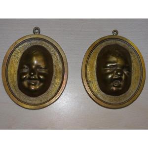Pair Of Bronze Wall Medallions 