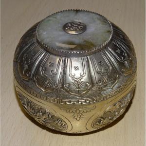 Silver And Hardstone Betel Box, Southeast Asia, Early 20th Century, 135 Grs