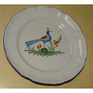 Epinal Earthenware Plate, Bird In The Field Design, 18th Or 19th Century