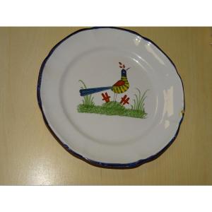 Epinal Earthenware Plate, Decorated With A Bird In A Meadow, 18th Or 19th Century