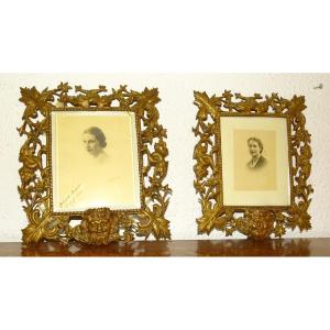 Pair Of Bronze Picture Frames Decorated With Bacchus And Dolphins, 19th Century, 3kg
