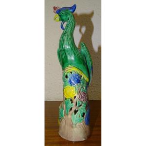 Enameled Chinese Porcelain Phoenix Birds, Signed, Mid 20th Century