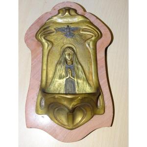 Antique Benitier, Art Nouveau Bronze Signed A. Reimitze