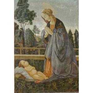 Virgin And Child, Painting, Oil On Canvas, Signature To Be Deciphered, 19th Century