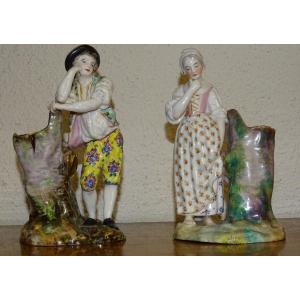 Pair Of Bouquetières By Jacob Petit, Enameled Porcelain, 19th Century