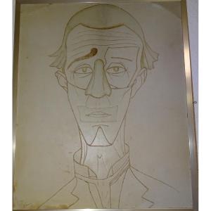 Bernard Buffet, Work In Leather Signed Fanny, Decorated With A Clown Face
