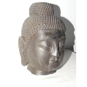 Large Stone Buddha Head Early 19th Century China, 24 Cm