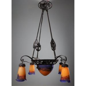Muller Frères In Lunéville. Five-light Chandelier