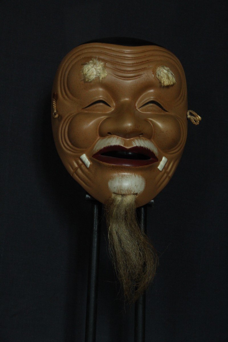 Maschera vintage giapponese, Okina, teatro Noh, ceramica da Osaka-photo-2