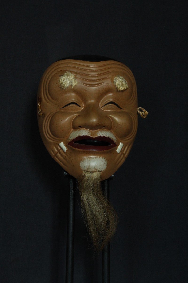 Maschera vintage giapponese, Okina, teatro Noh, ceramica da Osaka-photo-1