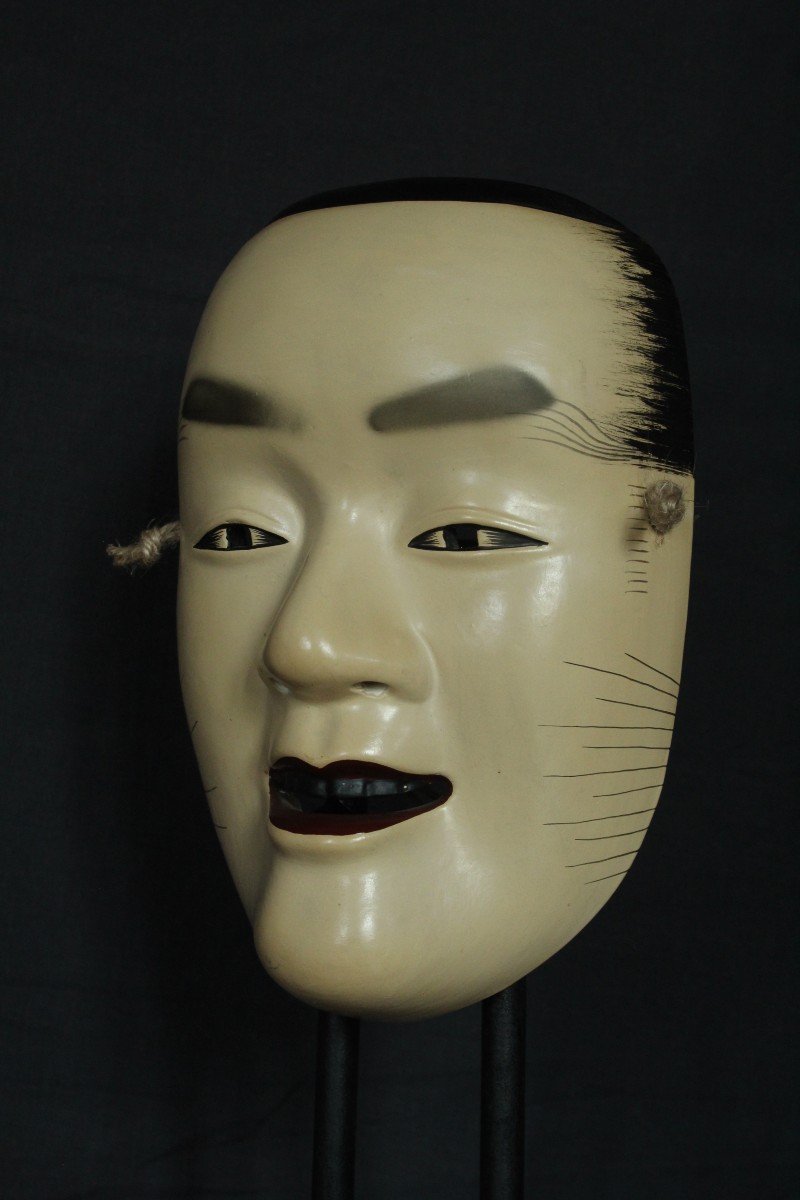 Maschera vintage giapponese, Otoko, teatro Noh, ceramica da Osaka