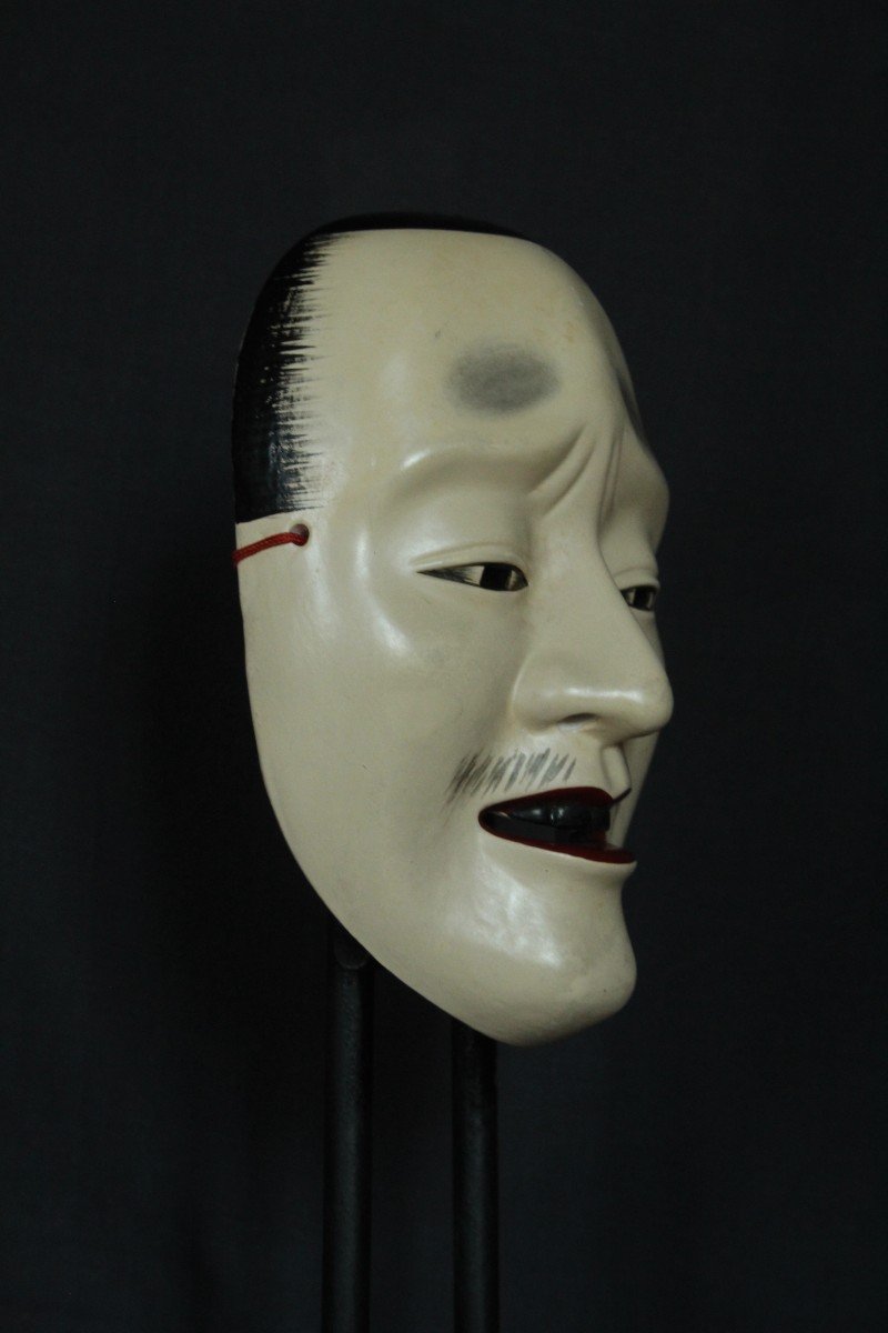 Maschera vintage giapponese, Otoko, teatro Noh, firmato, ceramica di Osaka-photo-2