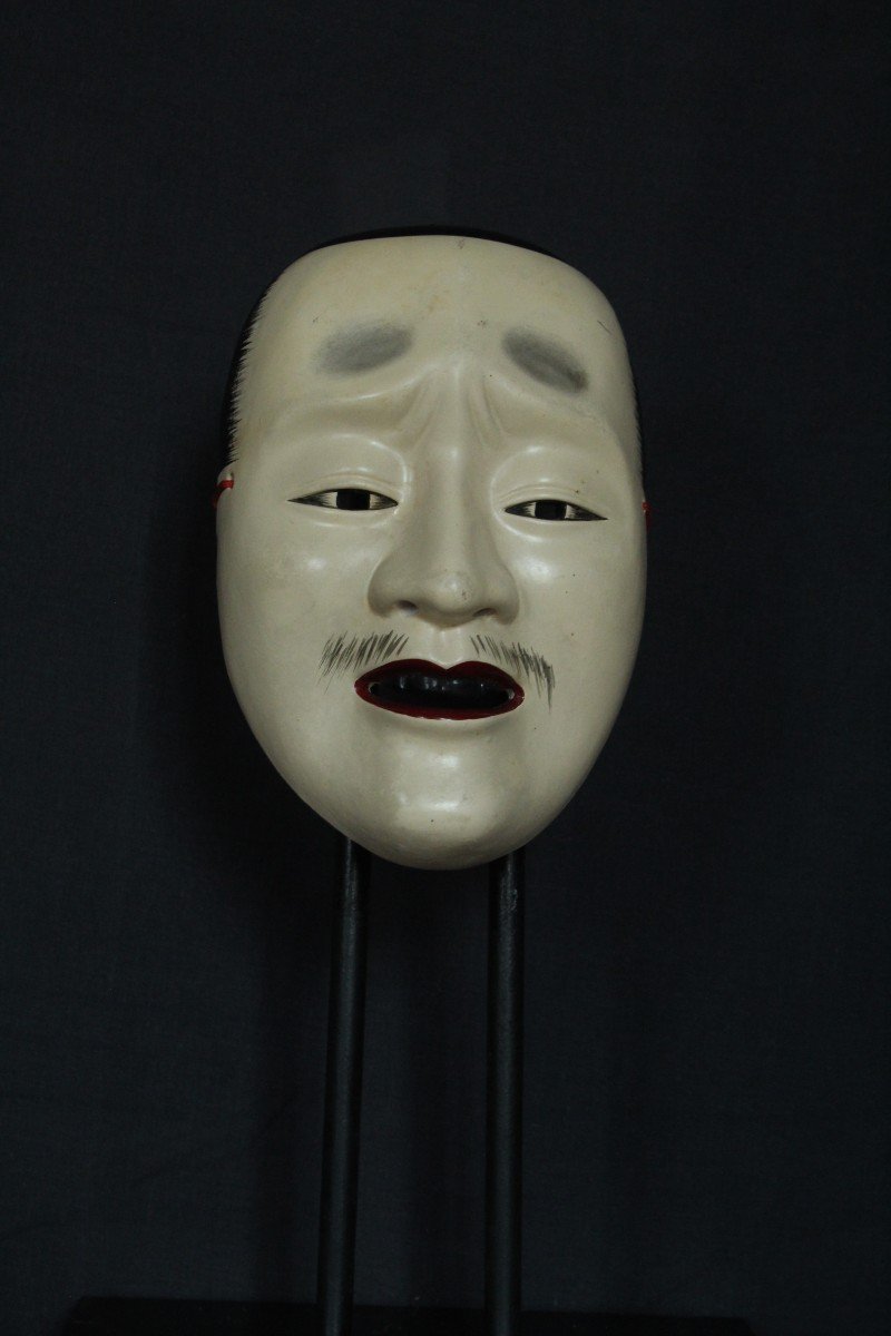 Maschera vintage giapponese, Otoko, teatro Noh, firmato, ceramica di Osaka-photo-1