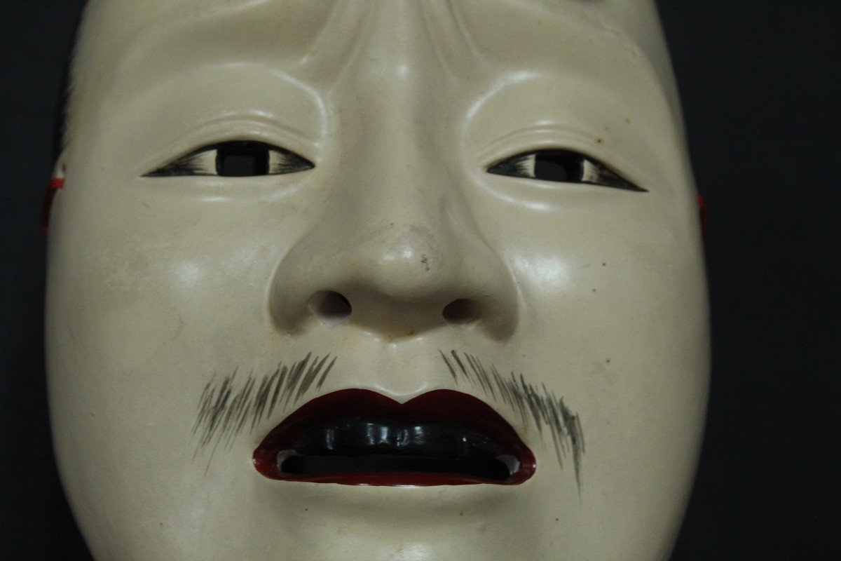 Maschera vintage giapponese, Otoko, teatro Noh, firmato, ceramica di Osaka-photo-2