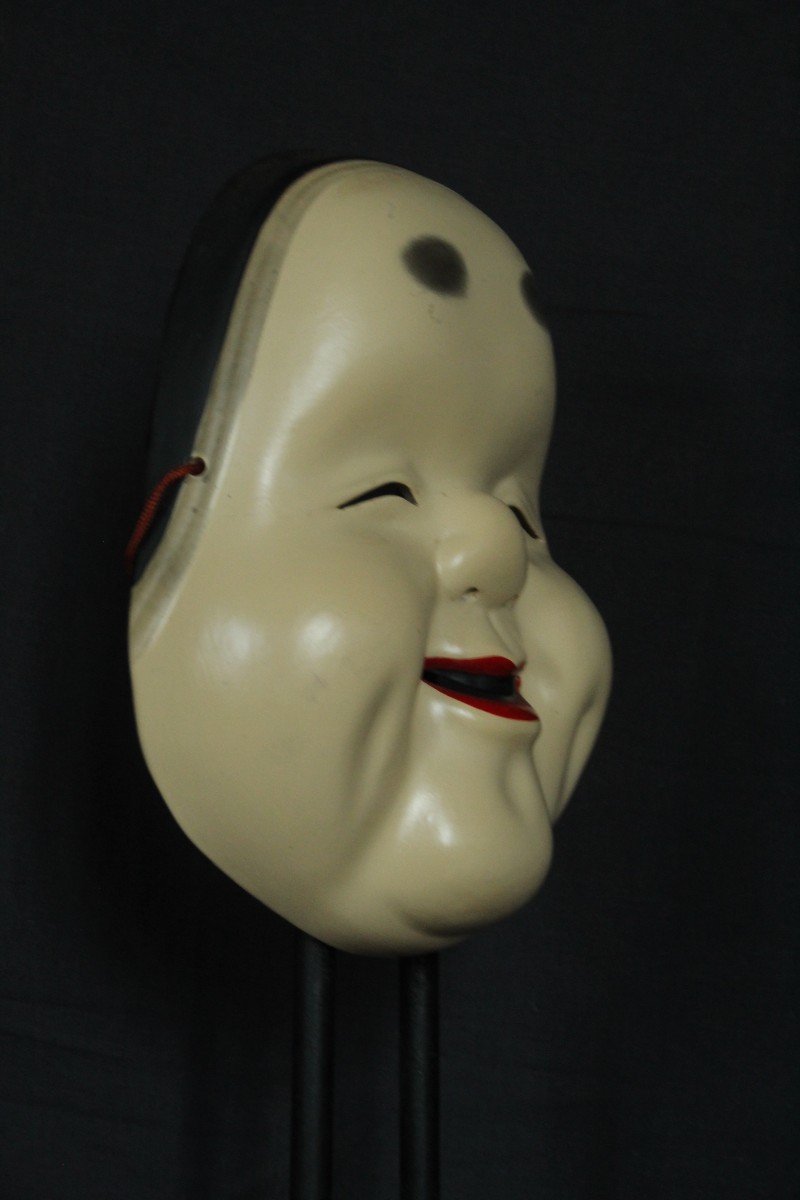 Maschera vintage giapponese, Kagura OKAME (お亀), teatro Noh, ceramica di Osaka-photo-2