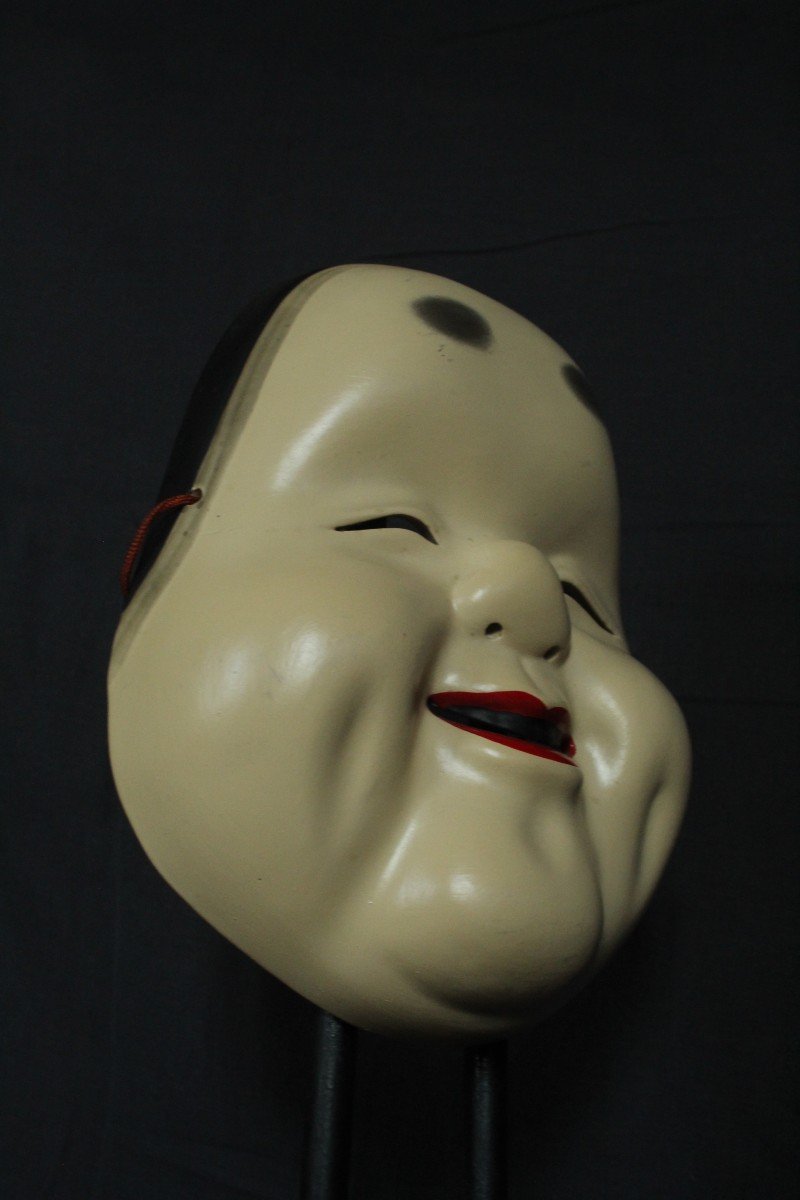 Maschera vintage giapponese, Kagura OKAME (お亀), teatro Noh, ceramica di Osaka-photo-3